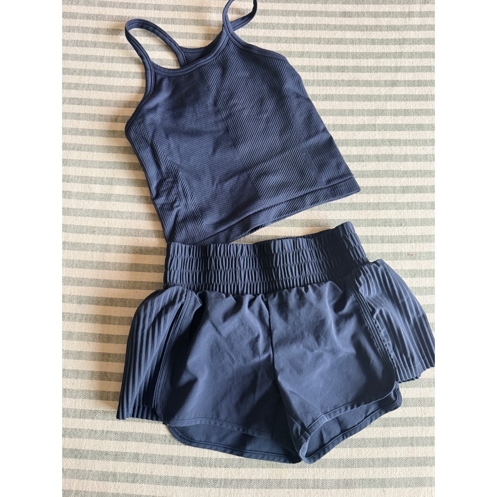 All in Motion Girls Navy Blue Ribbed Tank and Pleated Shorts Active Set XS 4/5